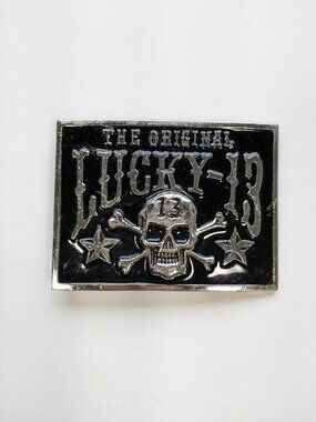 Lucky 13 Original Skull and Crossbones Belt Buckle Metal & Enamel